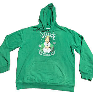 OMG SANTA Buddy The ELF CHRISTMAS Hooded SWEATSHIRT Juniors Womens Green Size XL